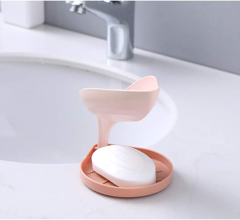 Green Leaf Shaped Soap Dish Double Layer Draining Case for Kitchen Bathroom 3 Pack - Image 3